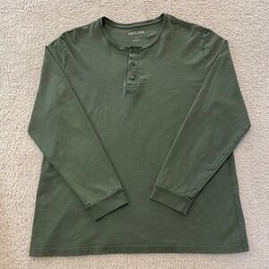 Ash & Erie Henley Shirt Mens Large Green Long Sleeve Cotton Solid Base Layer